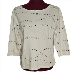 Talbot's Star Spangled 3/4 Length Sleeve Top Size Large